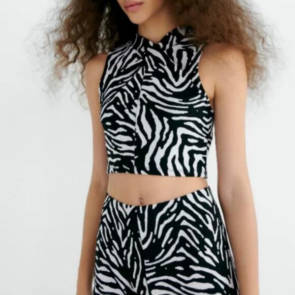 Zara | NWT Jacquard Zebra Print Crop Top - Picture 3 of 9